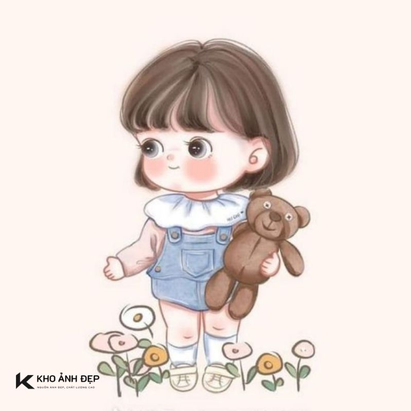 Avatar cô bé ôm gấu nâu xinh
