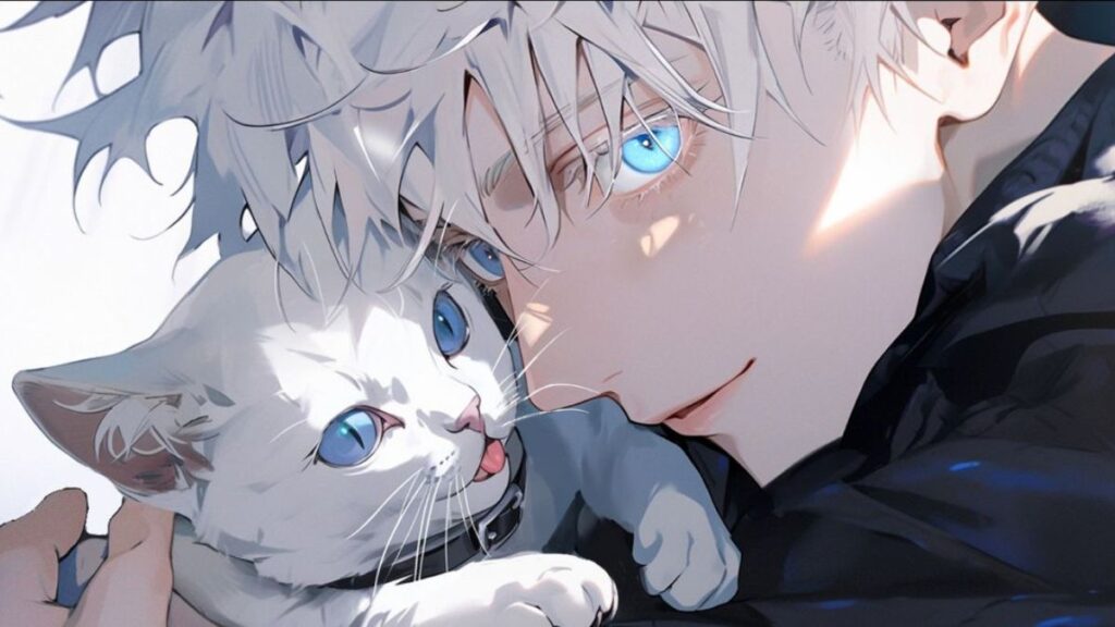 Hình nền cute Gojo ôm mèo đáng yêu