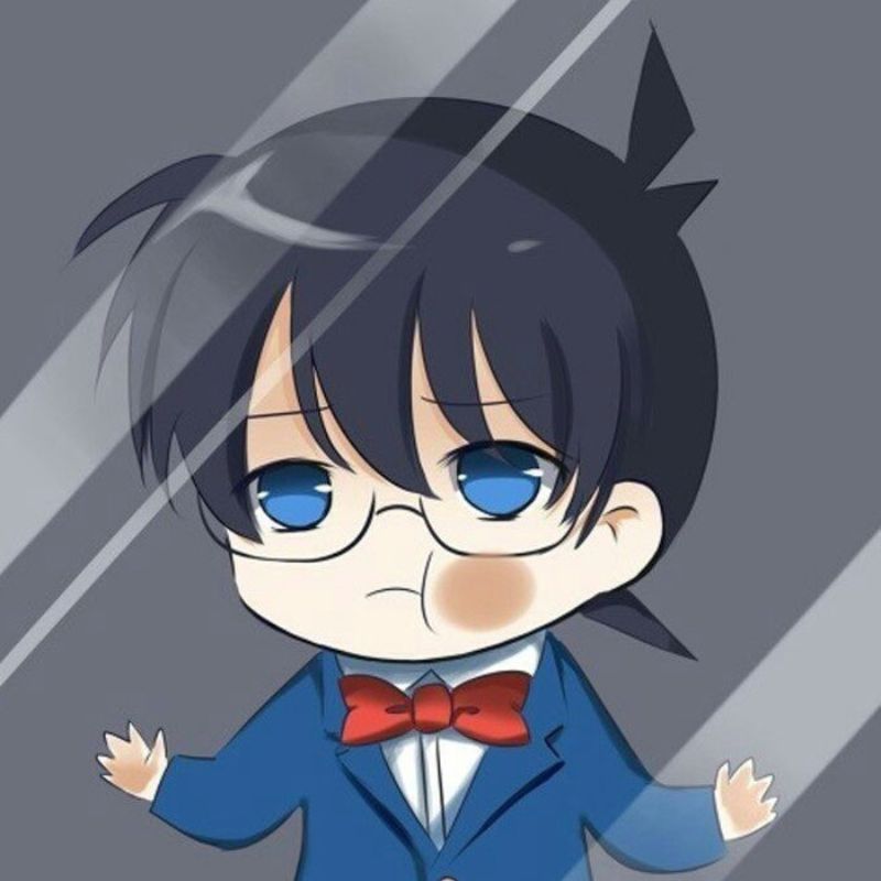 Conan chibi trong trạng thái trầm buồn, chán nản