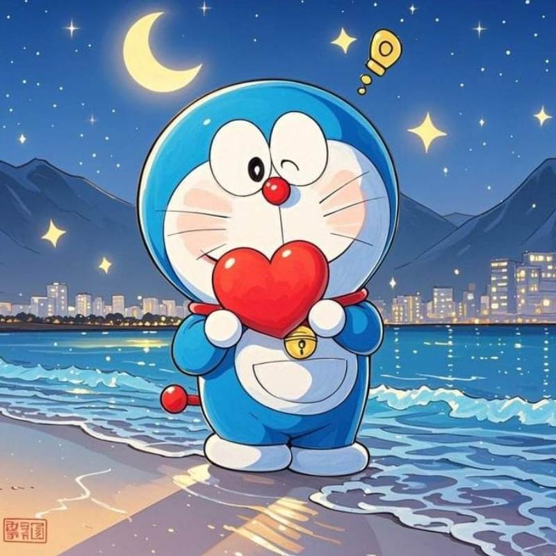 100+ avatar Doremon mới siêu dễ thương, ngầu năm 2026 3 avatar mèo máy doremon bên bờ biển