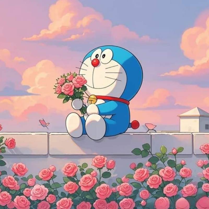 100+ avatar Doremon mới siêu dễ thương, ngầu năm 2026 5 avatar doremon cùng hoa hồng