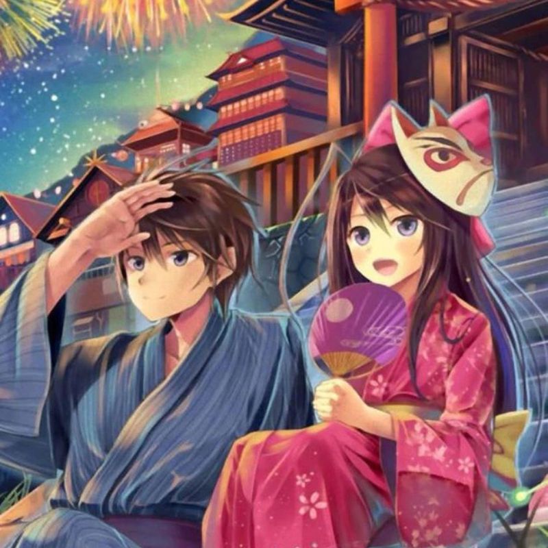 99+ Bộ sưu tập ảnh anime Tết 2026 đẹp, chất, dễ thương 4 Ảnh cặp đôi anime đón Tết