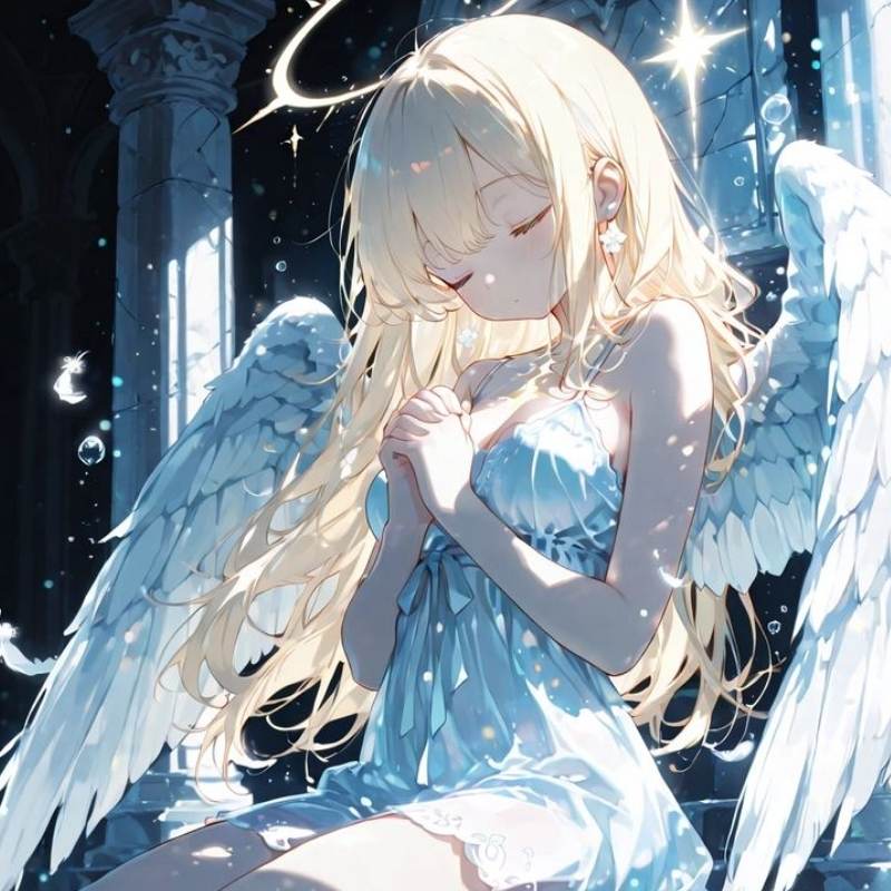 169+ ảnh anime thiên thần đẹp thuần khiết, trong sáng, thánh thiện 4 Ảnh thiên thần anime nhắm mắt