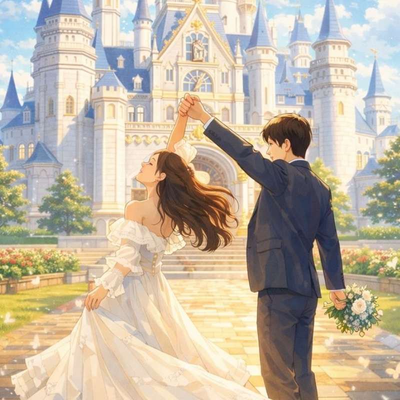 100+ ảnh cưới anime siêu lãng mạn, dễ thương, chuẩn anime wedding 15 Ảnh cưới anime lâu đài cổ tích