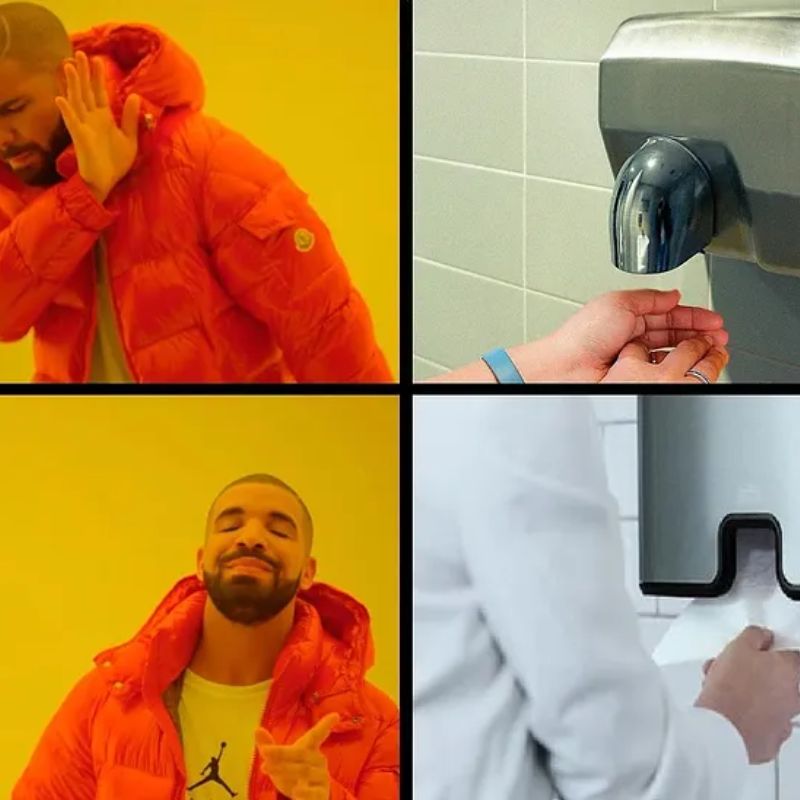 Drake Hotline Bling Meme là gì? Gợi ý meme hài hước nhất hiện tại 11 sấy khô tay No, lấy giấy lau YES